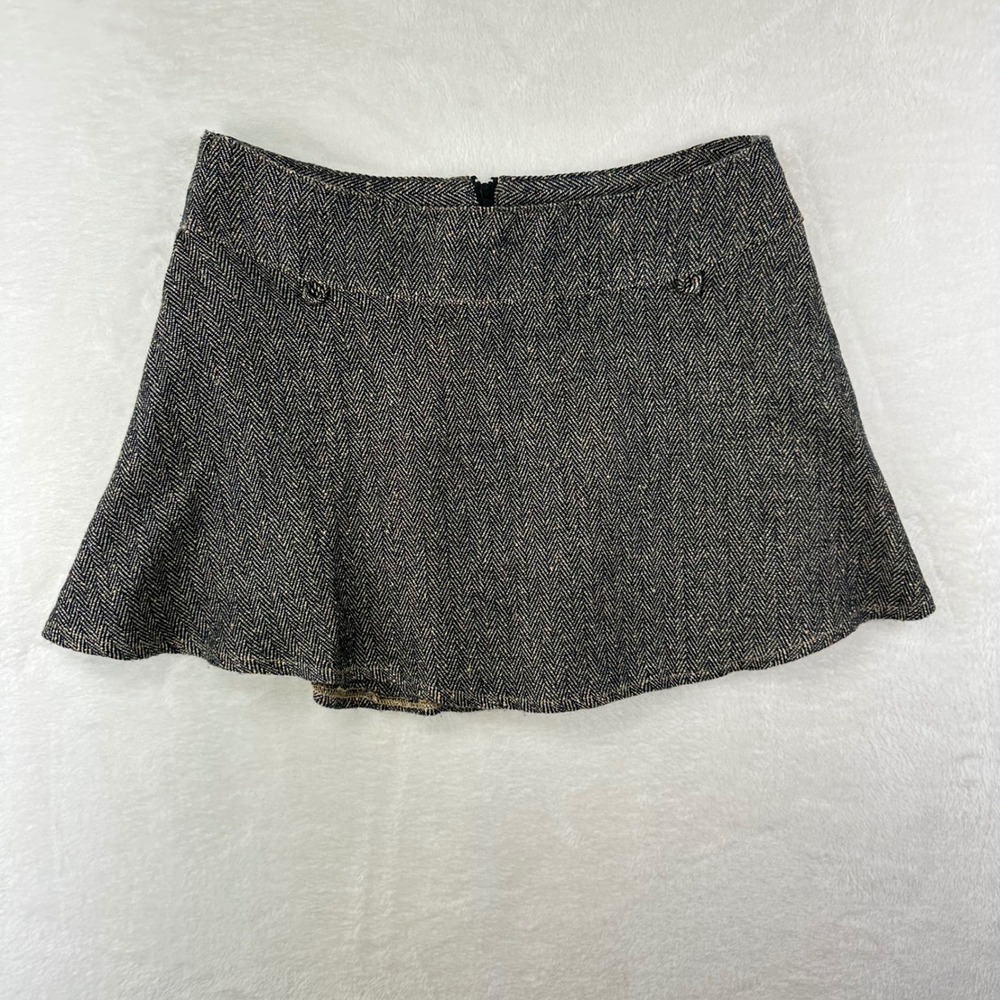 Faith Passion Skirt Womens 7 Black Herringbone Mini Flared A-Line VTG Poly Rayon